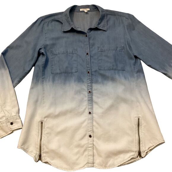 Maurices Women's Size M Blue Ombré Button-Up Tunic Top Long Sleeve Casual - Picture 2 of 10